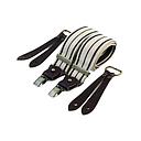 Wide clip-on suspenders Selvedge buffalo leather - Navy blue stripe on ecru