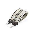 Wide clip-on suspenders with leather details – Thin wine and green stripes on ecru